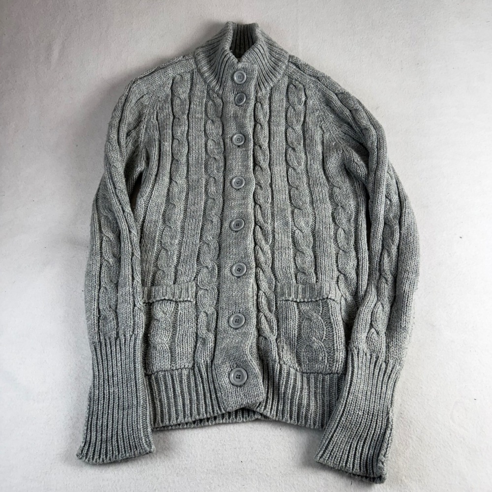 Vintage Sears The Fashion Place Gray Cable Knit Button Cardigan Sweater 4999 M
